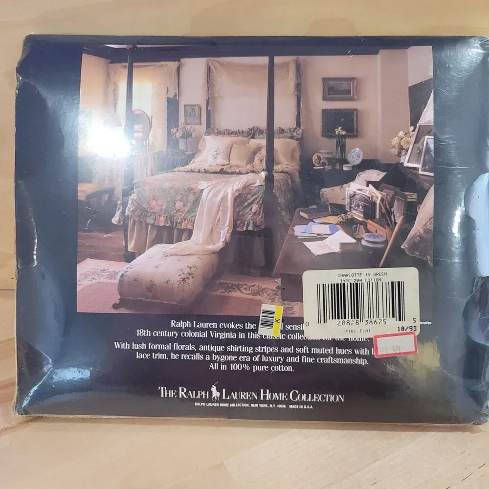 VTG NEW Ralph Lauren Full Flat Sheet Floral 100% Cotton Charlotte IV Green